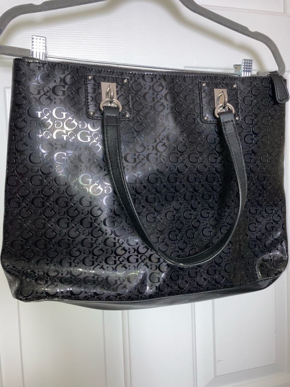 Guess Black Patent GG Monogram Tote Bag